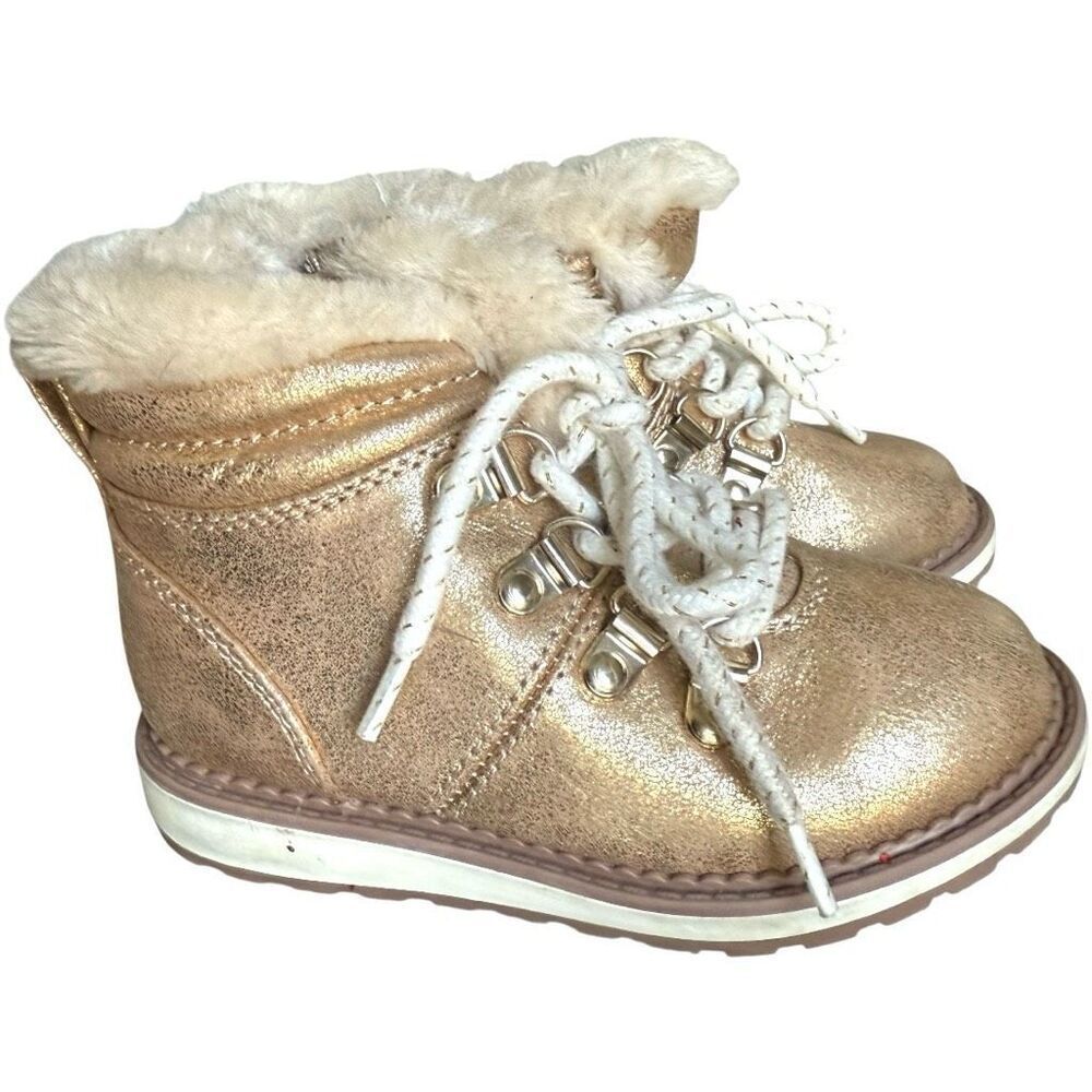 Toddler Girls Cat & Jack Reed Metallic Gold Zipper Combat Winter Boots - Sz 8